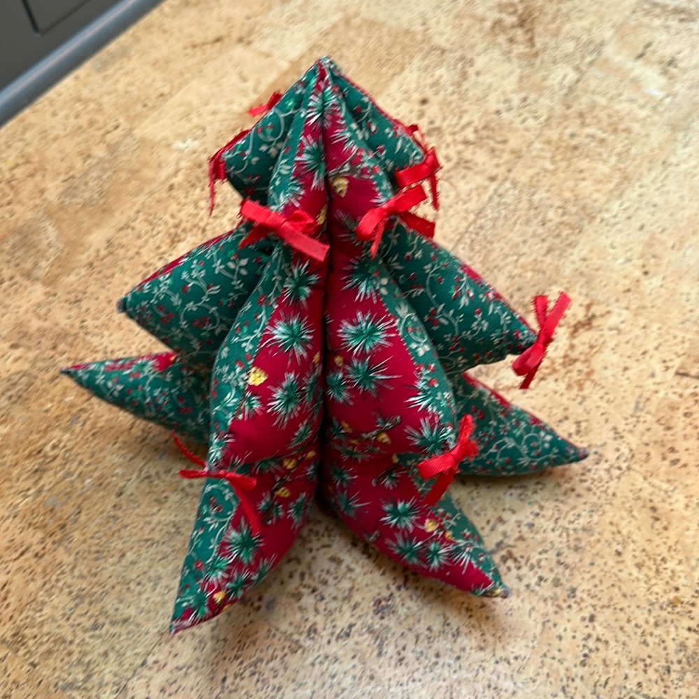 Handmade quilted 3-D “stuffed” Christmas tree.